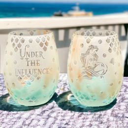 Gold and Blue Stemless Wine Glass